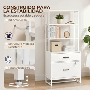 Cajonera Escritorio con Estantería, Mueble Archivador con 2 Cajones, Encimera para Impresora, Cerradura, para A4 Letter Legal, para Oficina, Estudio, Blanco