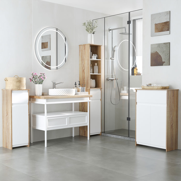 Armario Auxiliar de Baño con 1 Cajón y 2 Puertas para Salón 60x30x90 cm Blanco