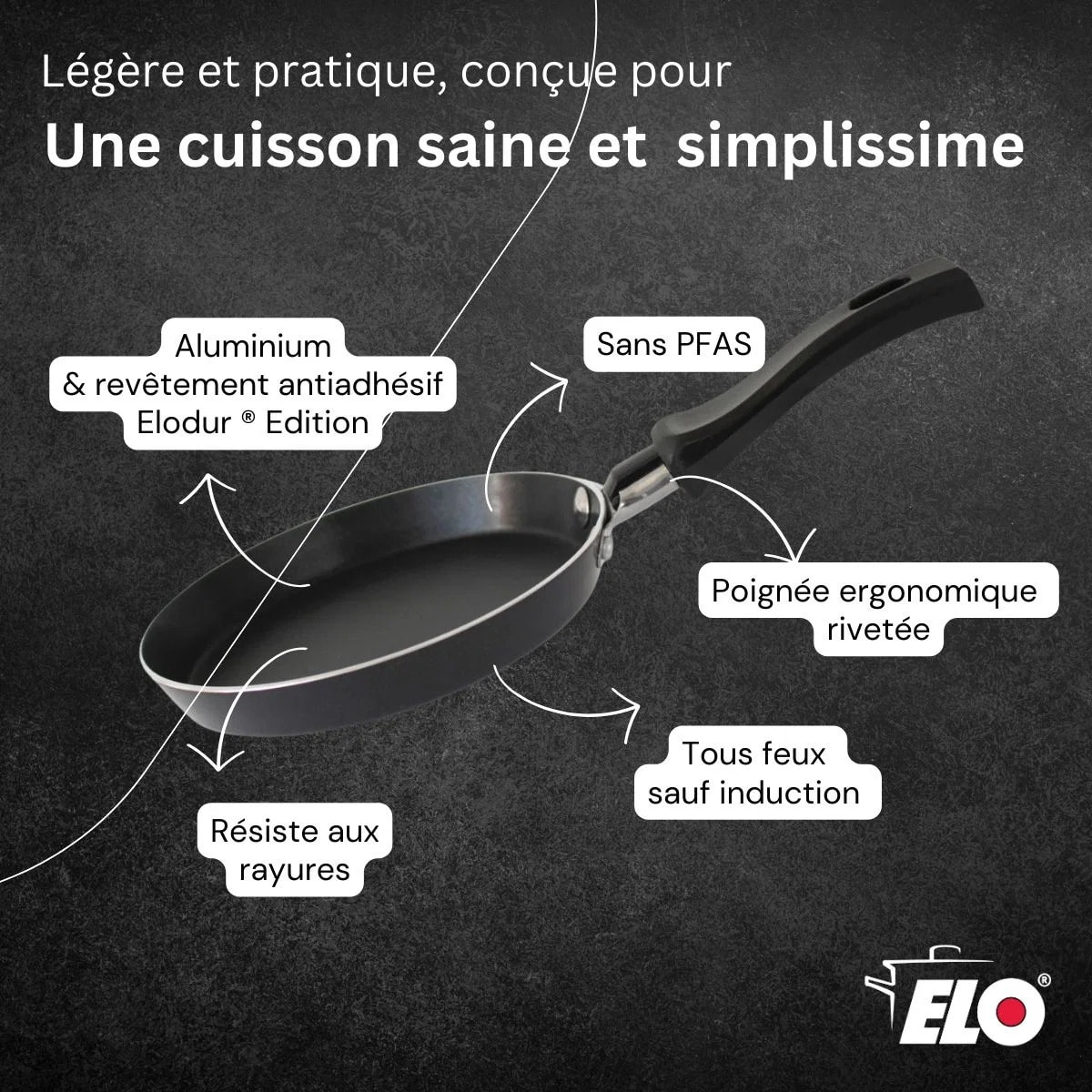 Set de 1 poêle de cuisson 14 cm en aluminium avec 1 ustensiles de cuisine sans PFAS Elo Jewel de luxe