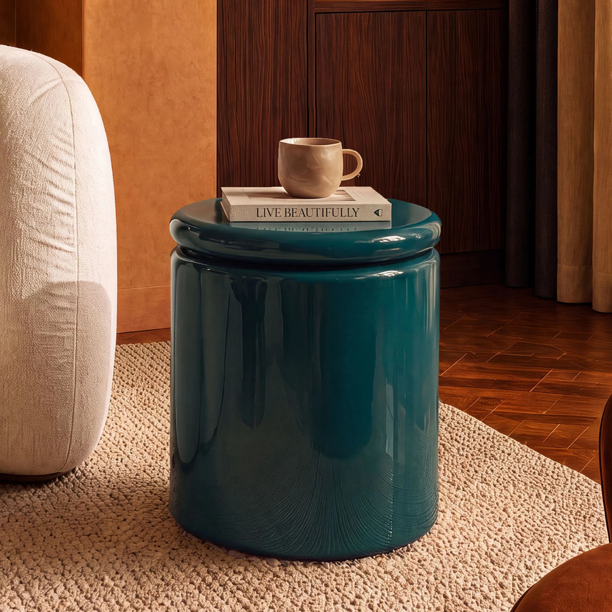 Table d'appoint laquée vert canard en MDF, D40 cm - Oscar