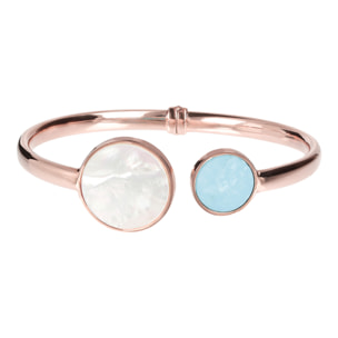 Bracciale Rigido Placcato Oro Rosa 18kt con Madreperla Bianca e Magnesite Azzurra