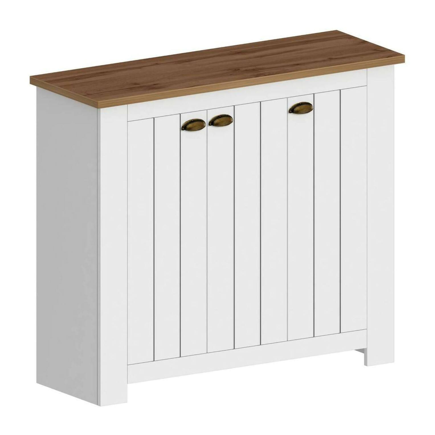 Scarpiera Dcigarin, Porta scarpe salvaspazio a 3 ante, Armadio multifunzione da ingresso, 114x42h100 cm, Bianco e Rovere