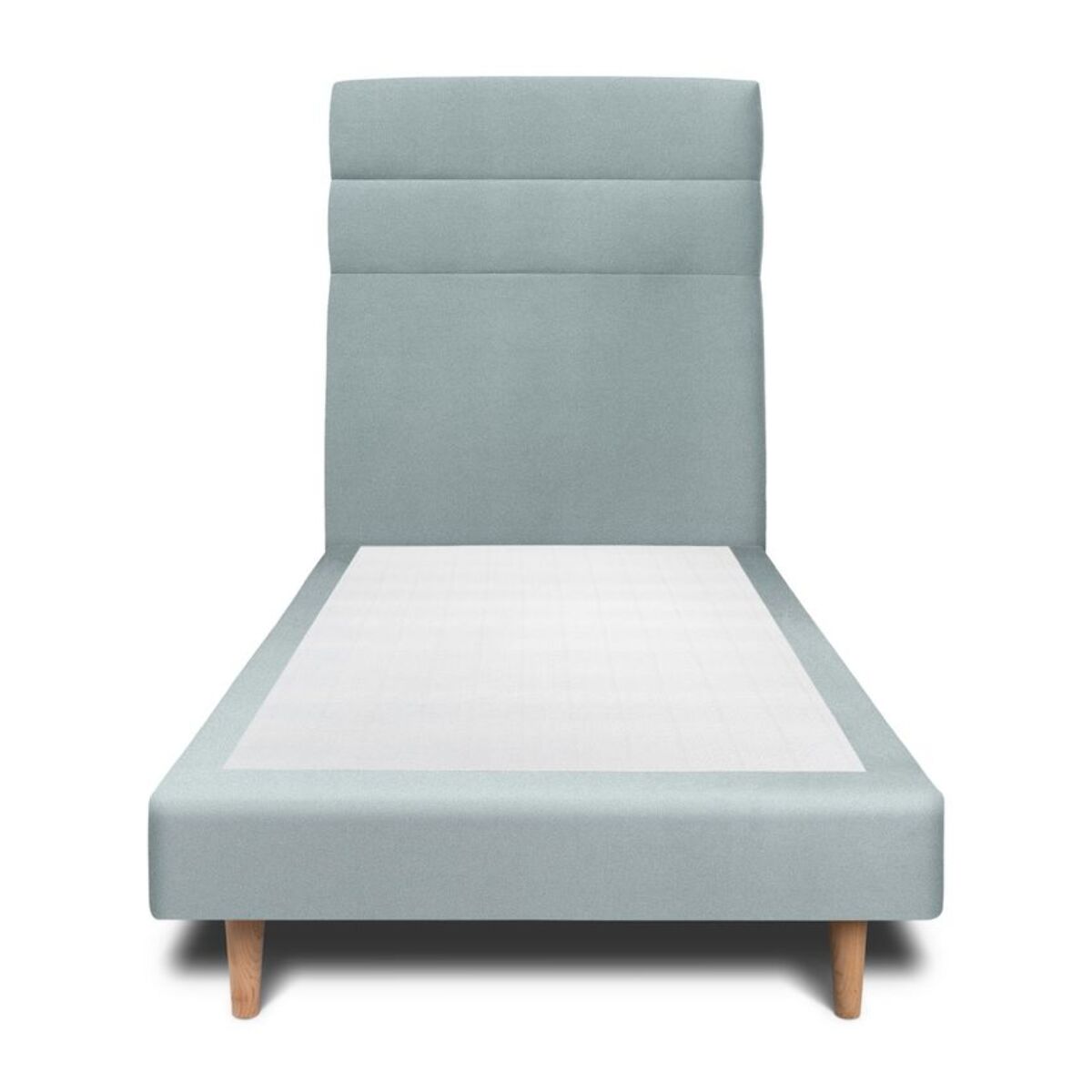 Lit avec tête de lit bandes horizontales velours et sommier tapissier Ep14