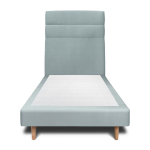 Lit avec tête de lit bandes horizontales velours et sommier tapissier Ep14