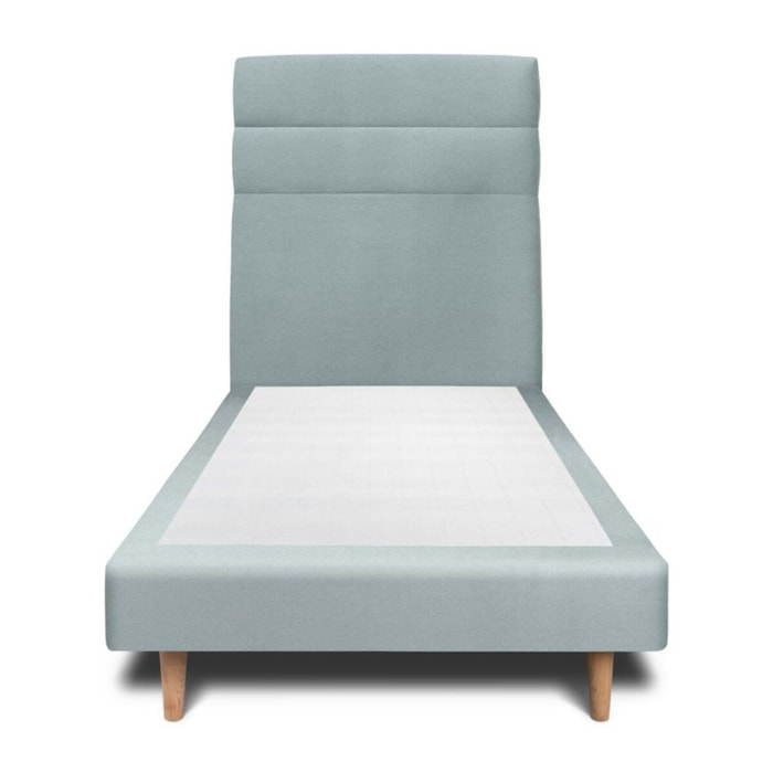 Lit avec tête de lit bandes horizontales velours et sommier tapissier Ep14