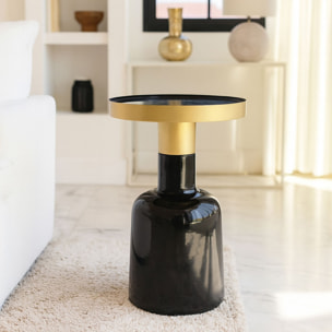 Meuble d'appoint rond en métal émaillé noir et doré PAMONA