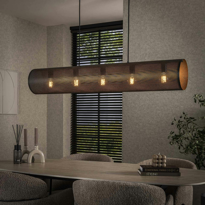 Suspension tube en métal noir perforé 5 lampes RALF