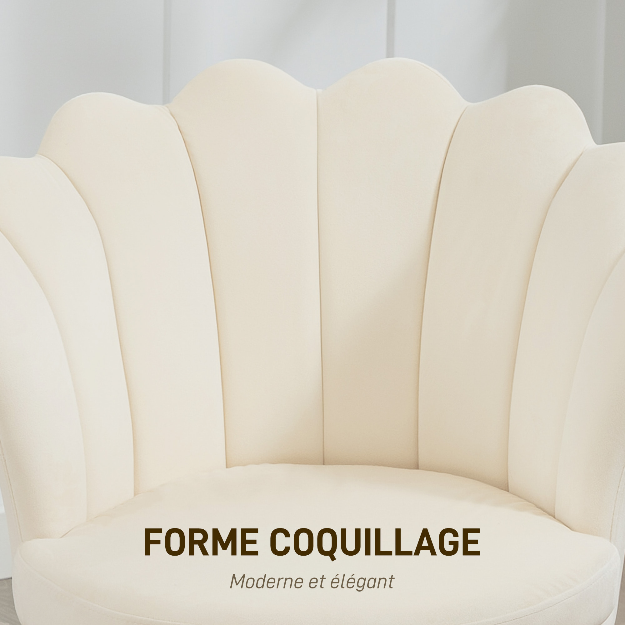 Chaise coquillage chaise design pieds métal dorés effilés velours beige