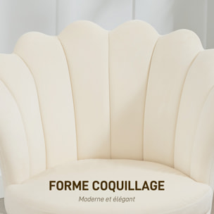 Chaise coquillage chaise design pieds métal dorés effilés velours beige