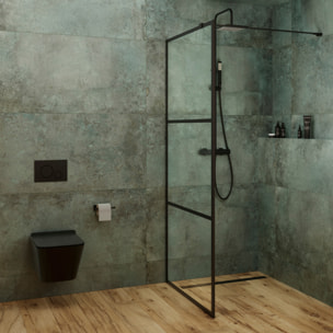 B-Way Colonne de douche + Mitigeur thermostatique + Douchette + Flexible + Douche de tête, Noir mat (SATBWSST)