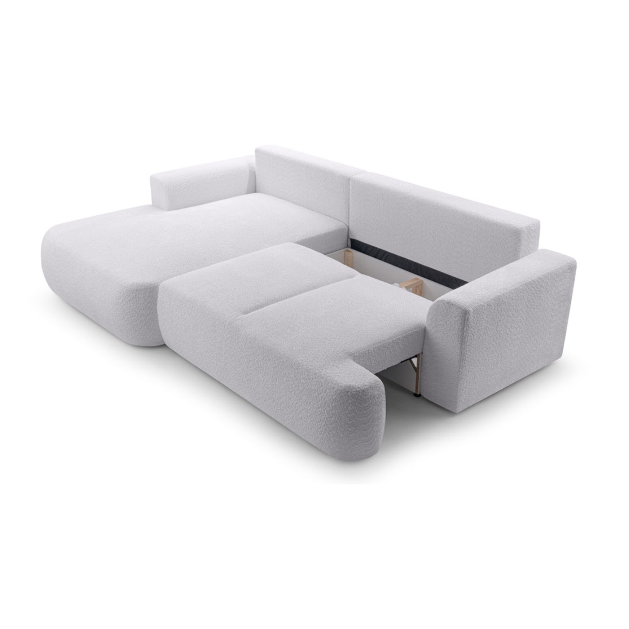 Candela - canapé d'angle gauche 4 places - convertible avec coffre - en tissu bouclette - Gris clair