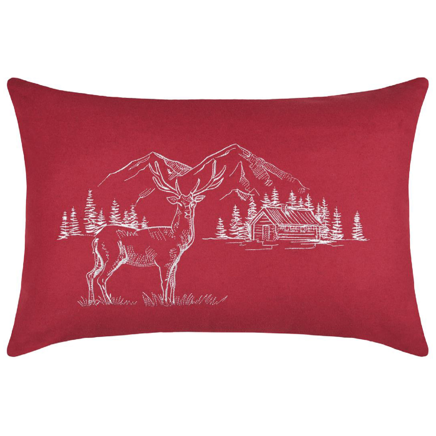 Coussin rectangulaire cerf esprit chalet brodé - Rouge
