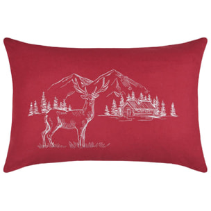 Coussin rectangulaire cerf esprit chalet brodé - Rouge