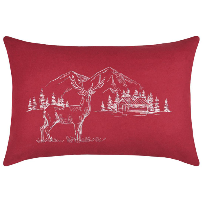 Coussin rectangulaire cerf esprit chalet brodé - Rouge