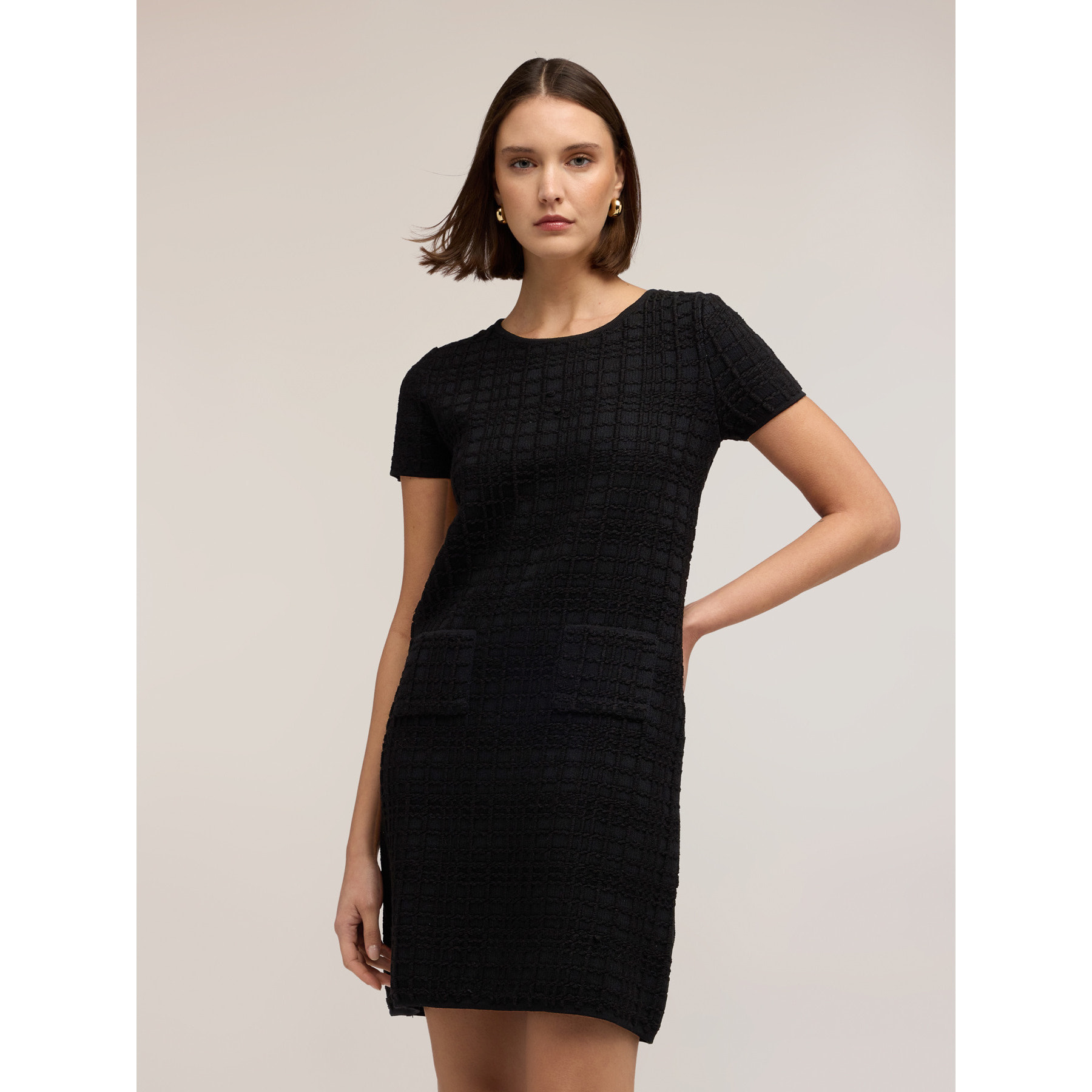 Motivi - Vestido tubo de punto trabajado mezcla de lana - Negro