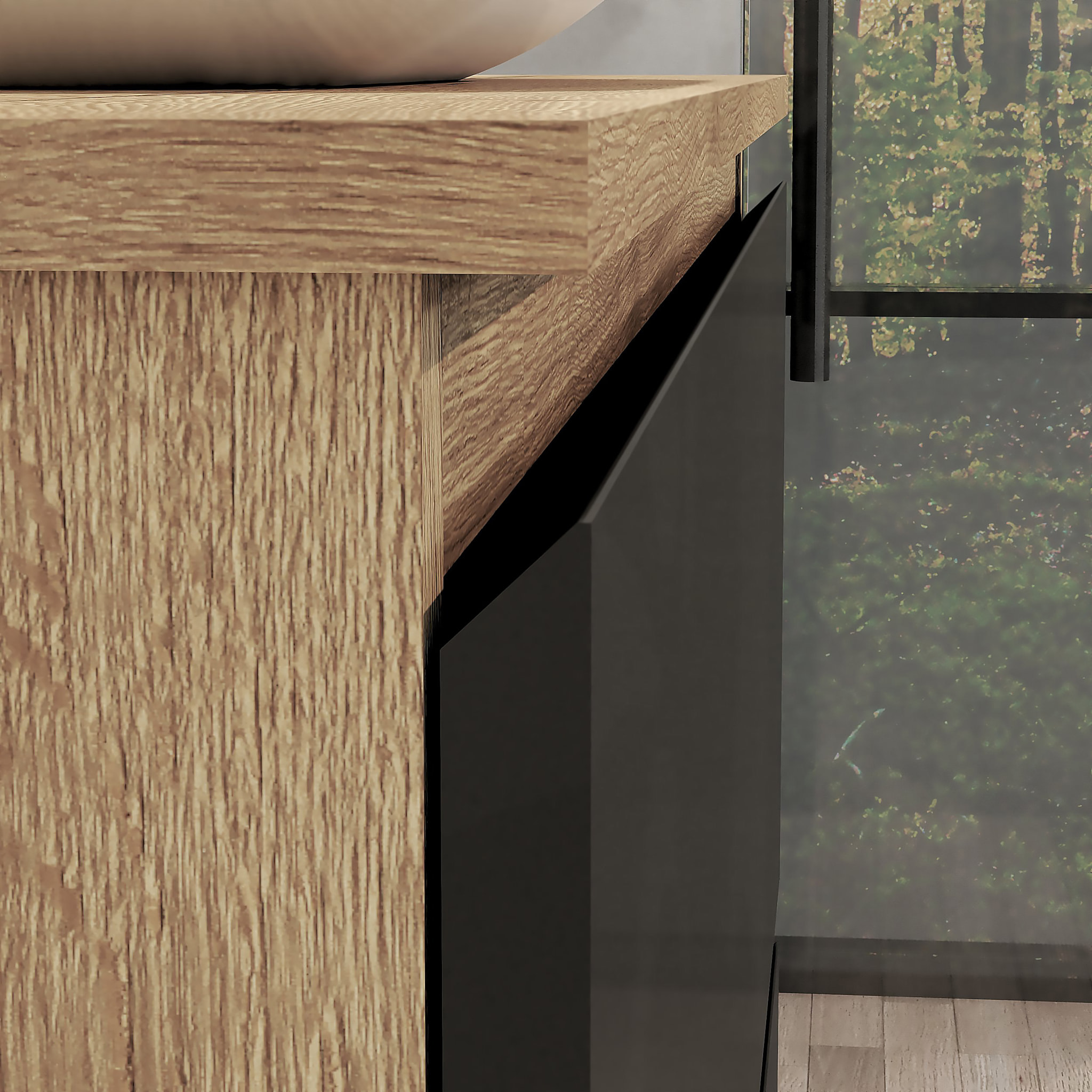 ENSEMBLE DE SALLE DE BAIN NIA | MEUBLE SUSPENDU | 90 CM NOIR | DEUX TIROIRS |LAVABO SUR PLAN | MIROIR NON INCLUS | MEUBLE MONTÉ | ALDAY