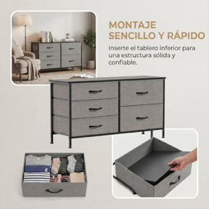 Cómoda con 5 Cajones de Tela, Cómoda para Dormitorio, Marco de Acero, Cajonera para Salón, Oficina, Vestidor, Negro y Gris Oscuro