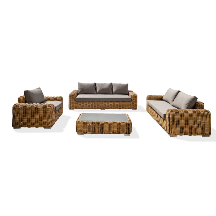 BORABORA - Salon de jardin 6 places en résine tressée