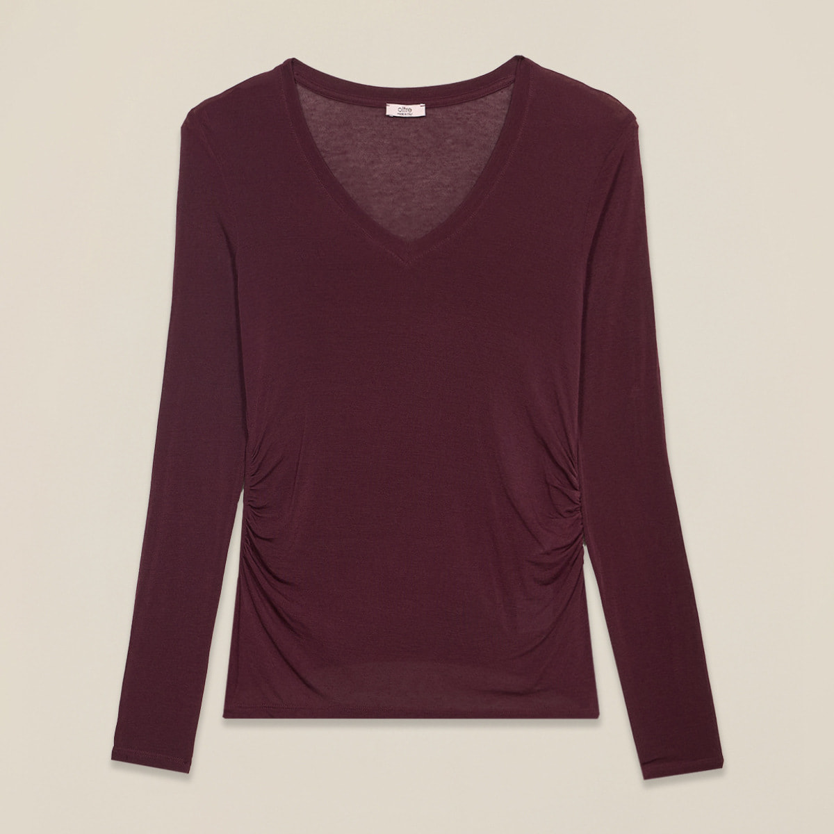 Oltre - T-shirt scollo a V misto cashmere - Bordeaux