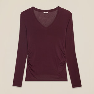 Oltre - T-shirt scollo a V misto cashmere - Bordeaux