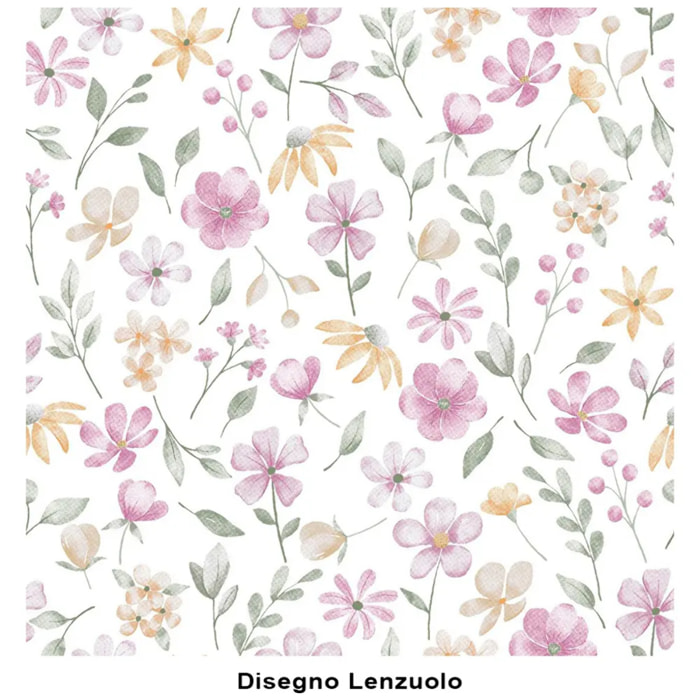 Lenzuolo superiore PRIMAVERA ROSA 100% Cotone e Made in Italy fiori floreale