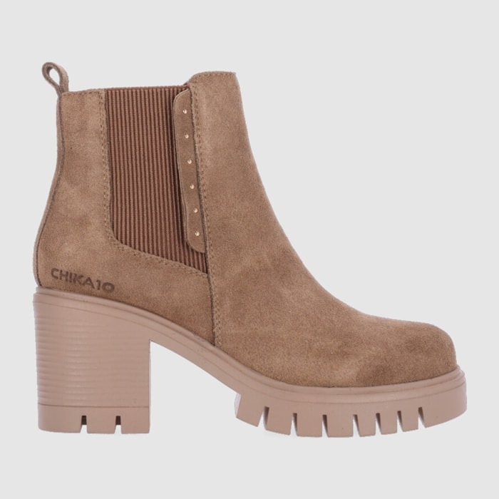 Botines de Serraje - Taupe - Tacón: 7 cm