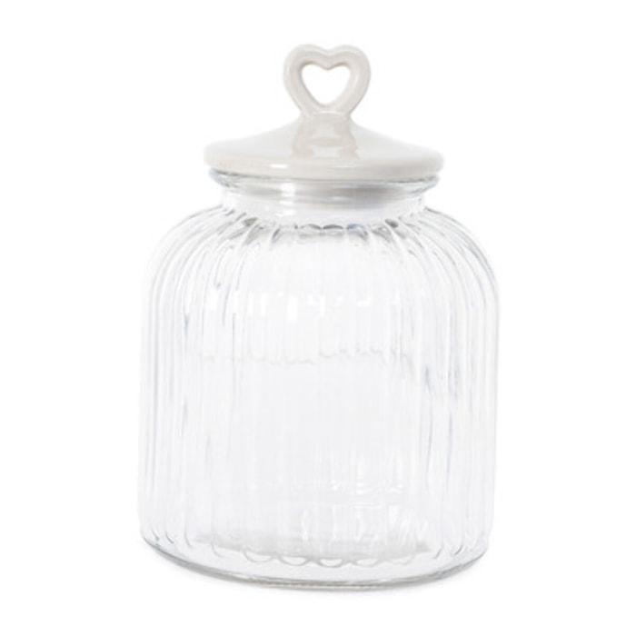 Barattolo in vetro con tappo in ceramica a cuore, contenitore alimenti trasparente, ideale per zucchero caffè biscotti e pasta, design elegante e pratico, organizer cucina resistente, facile da pulire