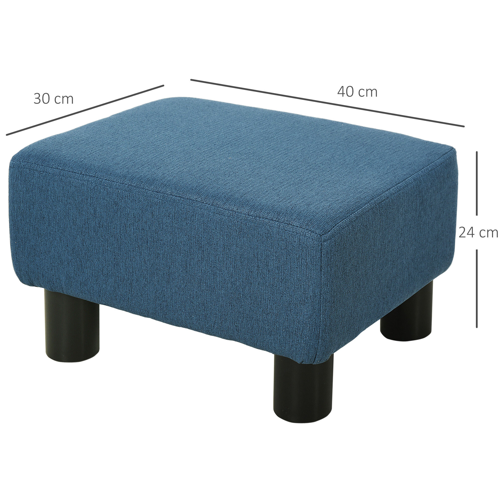 Reposapiés de Salón Taburete Bajo Tapizado en Lino Otomana Rectangular con Estructura de Madera para Sala de Estar Dormitorio Azul Oscuro