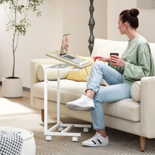 Mesa Auxiliar con Ruedas Mesa para Sofá con Altura Ajustable Superficie Inclinable y Marco de Metal para Dormitorio Salón Oficina 55x36x62,5-82,5 cm Roble