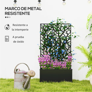 Jardinera Exterior Grande de Metal Jardinera con Pantalla de Privacidad de Hojas Decorativas Jardinera de Pared o Independiente para Patio Terraza 61x23x113 cm Negro