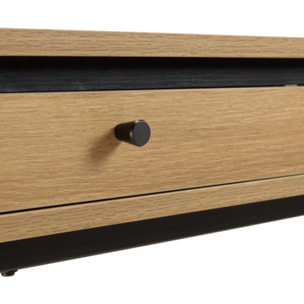 ETHAN - Console arrondie couleur naturelle 2 tiroirs pieds métal noir