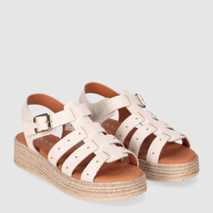 Sandalias de Serraje - Blanco - Tacón: 5 cm