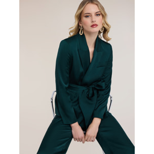 Motivi - Chaqueta fluida de raso con cinturón - Verde