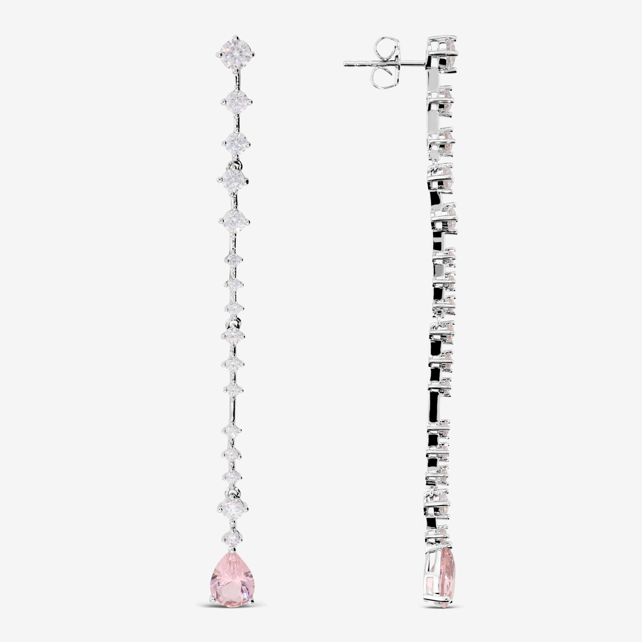 Orecchini Pendenti a Filo con Cubic Zirconia e Drop Rosa