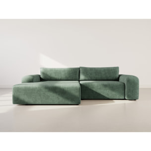 Rebecca - canapé d'angle gauche 4 places convertible avec coffre en velours texturé - Vert