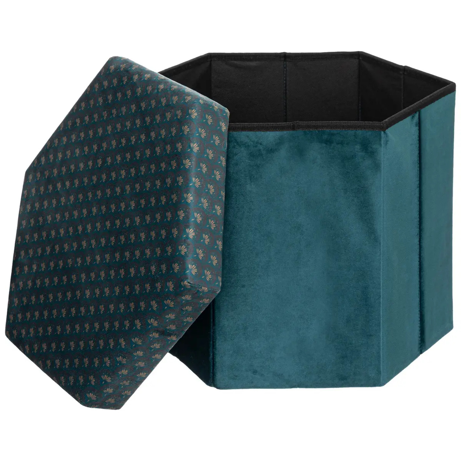 Pouf pliant hexagonal "Jiling" en velours 40x38cm bleu