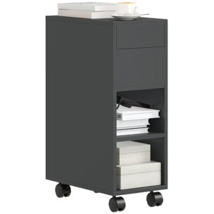 Mesa Auxiliar con Encimera Deslizante y Ruedas, Mesita Auxiliar con Almacenamiento Oculto y Estante Ajustable, para Salón, Dormitorio, Negro