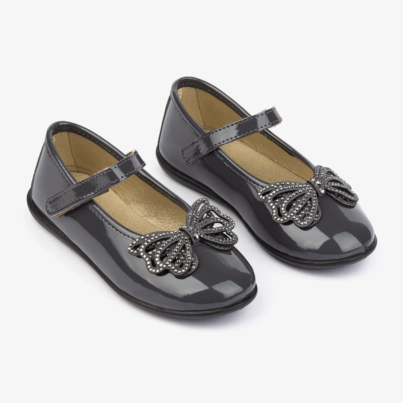 Ballerina da bambina in vernice con strass grigi