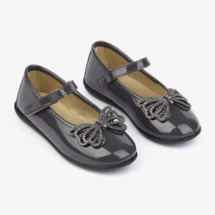 Ballerina da bambina in vernice con strass grigi