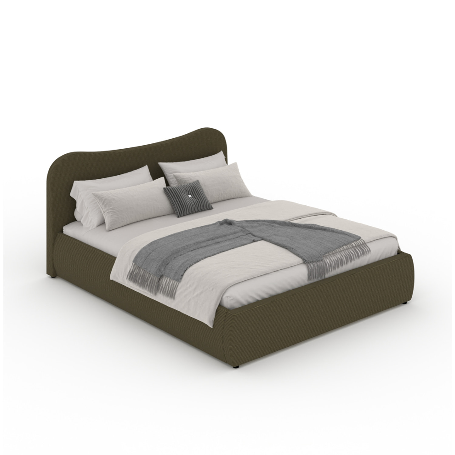 MILANO Lit coffre 160x200cm design arrondi velours côtelé vert