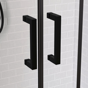 Porte de douche 2 portes coulissantes 140x200 cm - Verre sérigraphié - Profilé Noir - CRUSHX