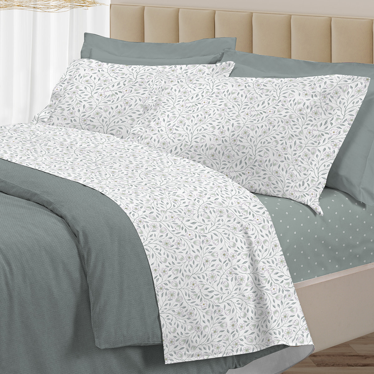 Completo letto melody verde in cotone 100% cotone