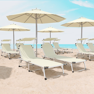 Coppia Di Lettini Pieghevoli Prendisole Tettuccio Parasole Schienale Regolabile In Alluminio Sdraio Spiaggia Mare Giardino Piscina 187x59x29 Cm Beige