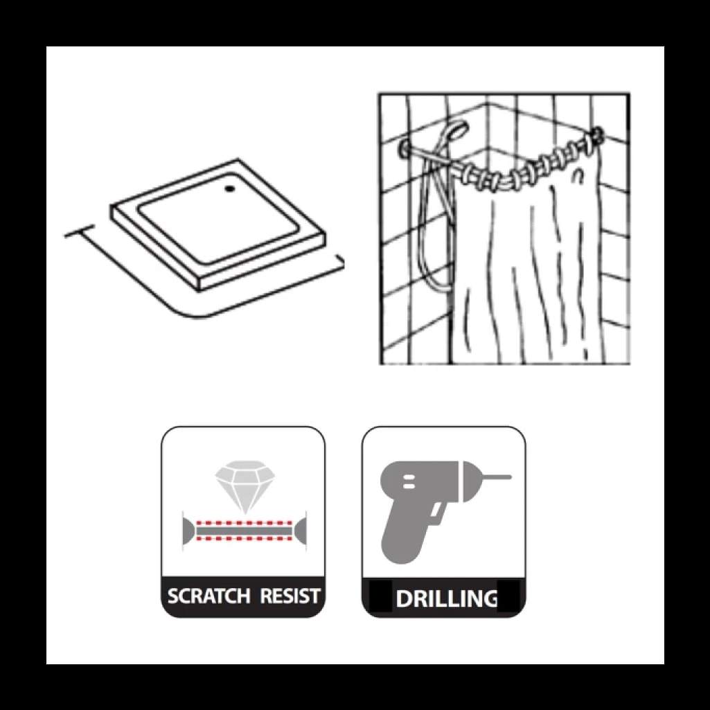 Barre tringle pour rideau de douche d'angle à fixer en Alu 80x80cm Blanc MSV