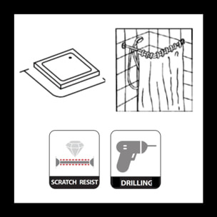 Barre tringle pour rideau de douche d'angle à fixer en Alu 80x80cm Blanc MSV