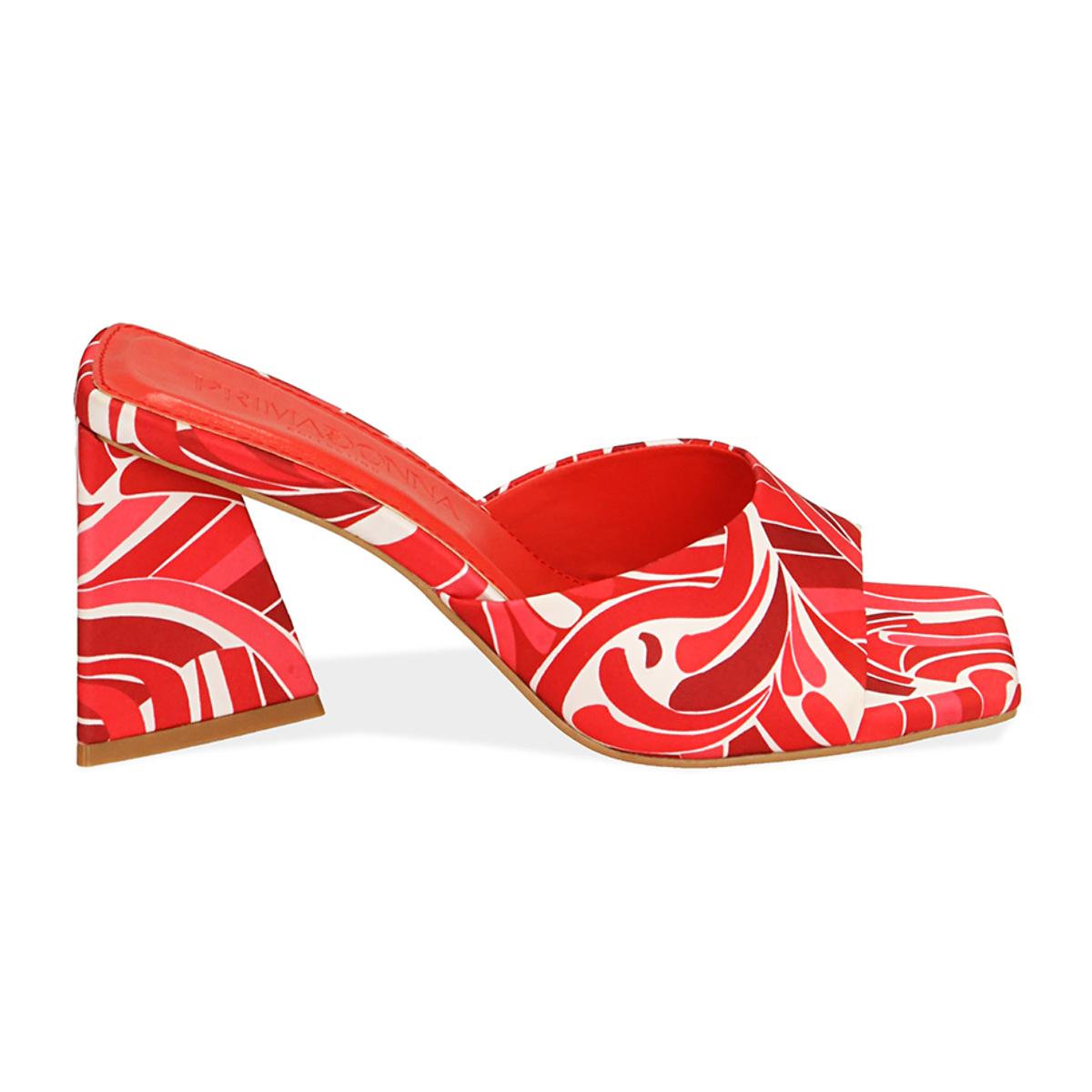 Mules rosse in raso, tacco 8 cm