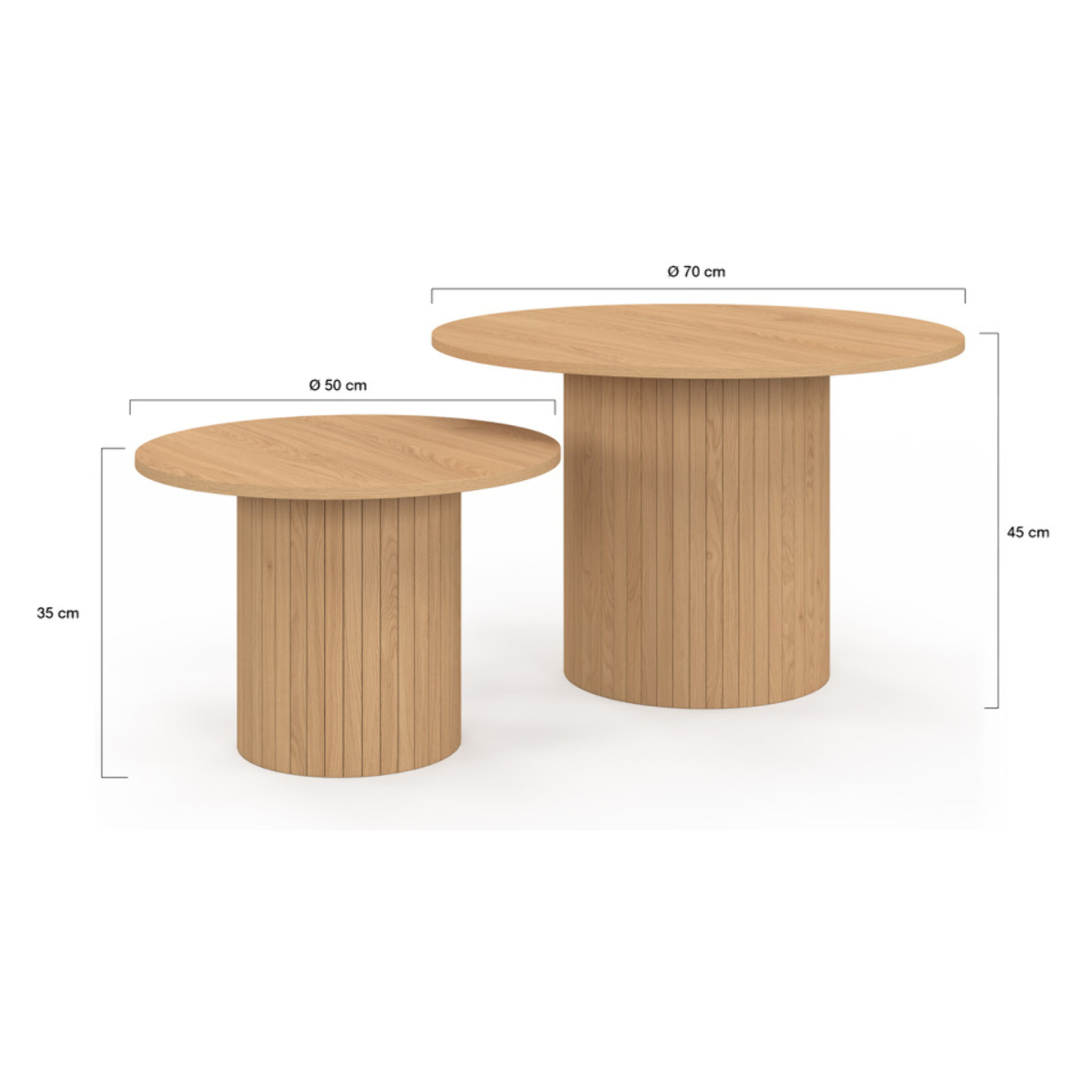 Tables basses rondes gigognes Alvar bois et pieds lattes - lot de 2