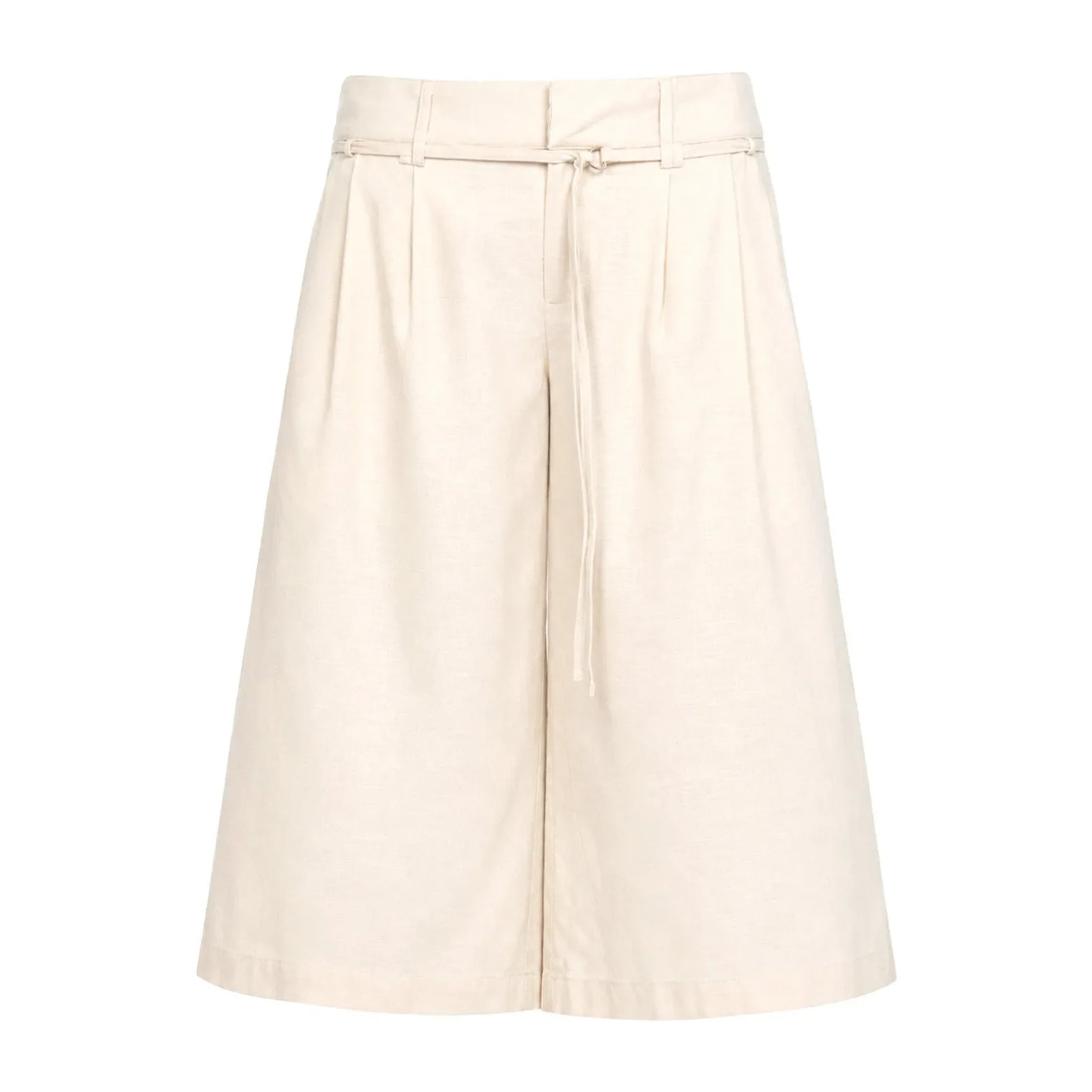 Pantalón recto tipo bermudas culotte con cinturón de mujer
