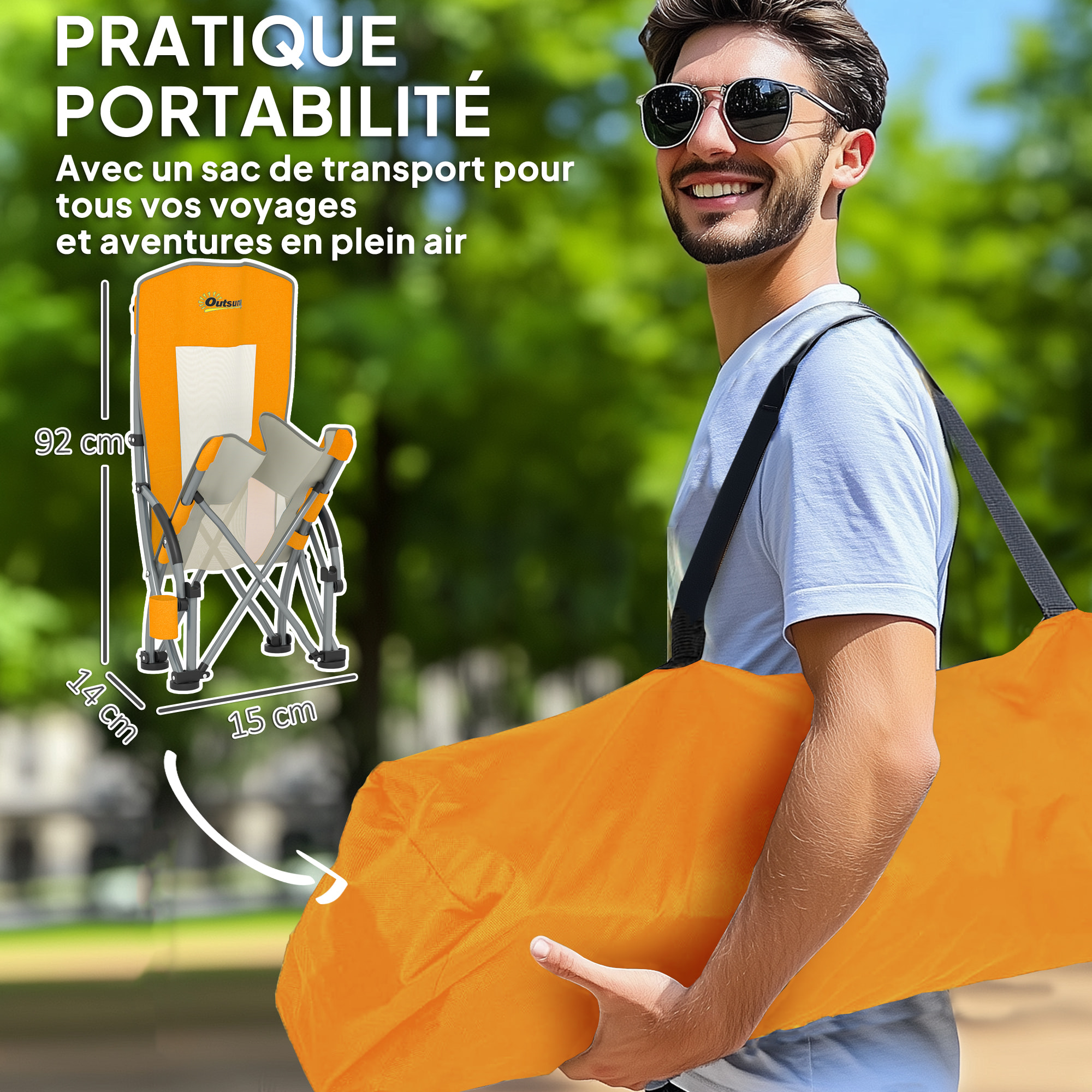 Lot de 2 chaises de plage pliantes - chaise de camping compacte légère poids net 2,7 Kg - métal polyester textilène orange