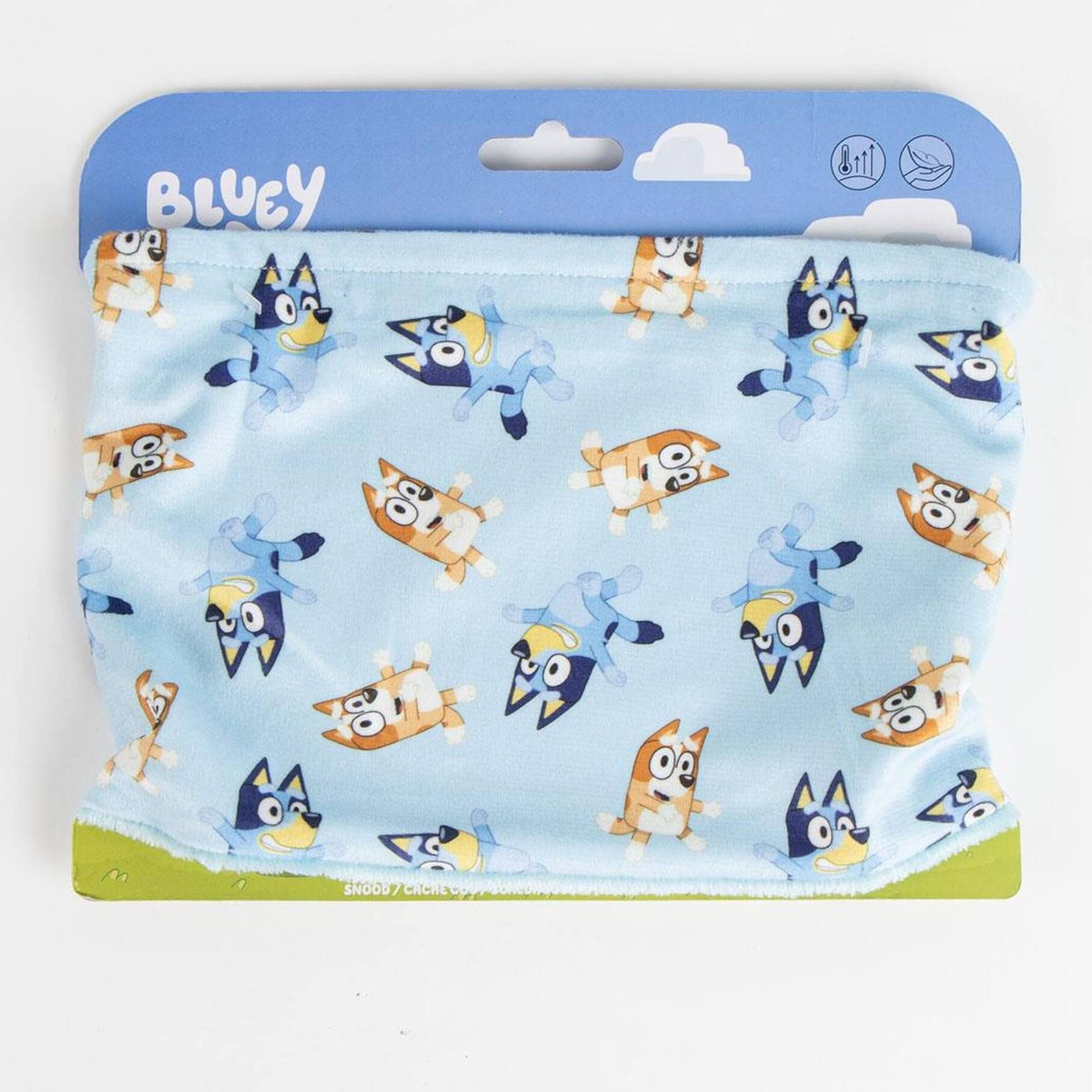 Braga cuello de bluey para niños - color azul - talla única - elaborada en 100% poliéster - diseño estampado con bluey y su familia